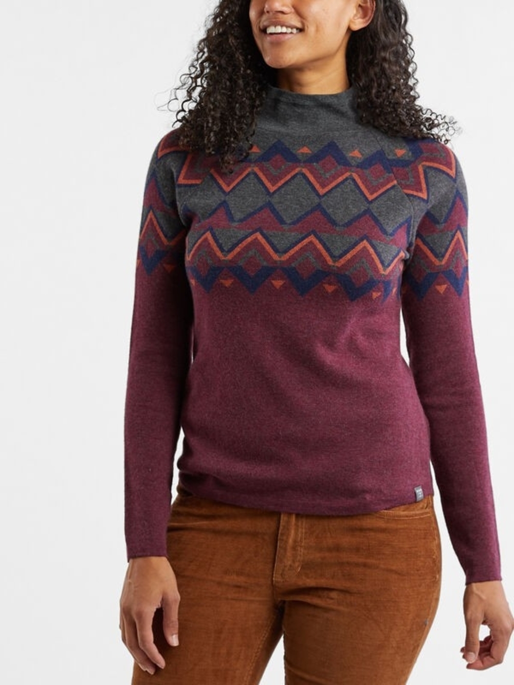 Title nine Plum Geo-Print Mock Neck Sweater.